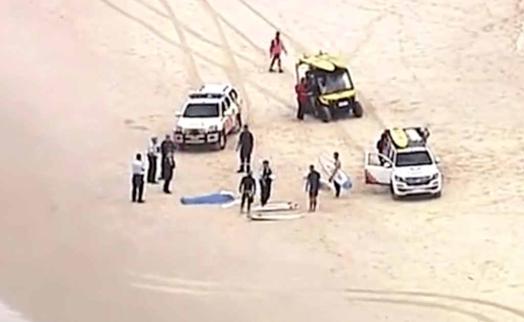 Rescue operation on Gold Coast beach after shark attack of Robin Pedretti